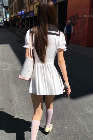 TK304-连衣裙白丝腿袜妹子开闪