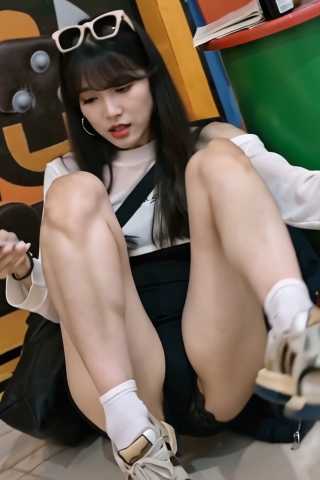 在你面前摔倒的蹲姿白皙靓女+超短裤黒靴美女1ctcf-1