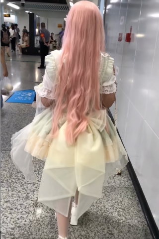 TK231-粉发lo娘蝴蝶结白丝开闪